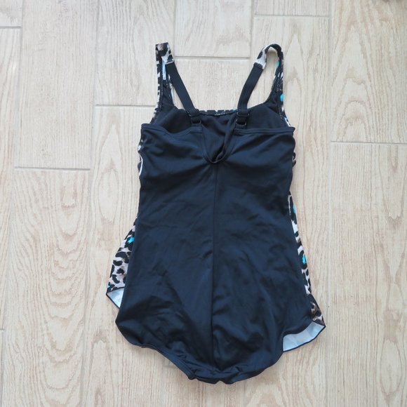 Leopard Print One Piece Swimsuit with Built-in Bra and Skirt - Picture 3 of 9